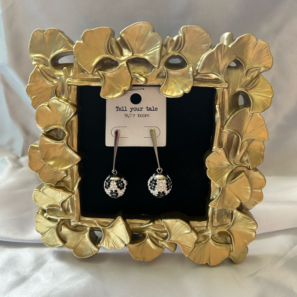 Tell Your Tale Black & White Pavé Ball Drop Earrings leopard print